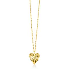 ZINZI Gold 14 krt gouden ketting 45cm met bewerkt hart hanger 15mm ZGC340