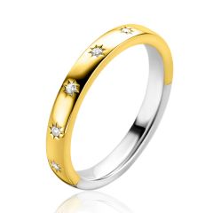 ZINZI Gold Plated Sterling Silver Stackable Ring with 7 Stars White Zirconia width 3mm ZIR2491Y