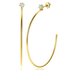 55mm ZINZI gold plated silver stud earrings with 5mm white zirconia and half hoop design, 55mm in size with 1.5mm tube thickness ZIO2574Y
