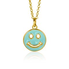 ZINZI gold plated zilveren hanger smiley rond 15mm met turquoise emaille ZIH2312T