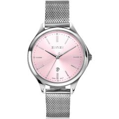 ZINZI Classy horloge 34mm roze wijzerplaat stalen kast en band datum ZIW1041M

