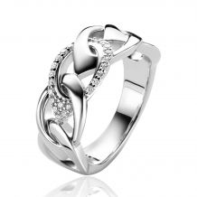 ZINZI silver ring, 9mm wide, with open pear-shaped links, set with white zirconias by Dutch Designer Mart Visser MVR24