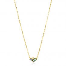 ZINZI Gold 14 krt gouden ketting 45cm, in het midden bezet met fijne groene, blauwe en champagne zirconia's ZGC379