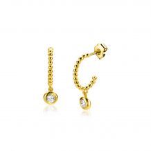 18mm ZINZI 14K Gold Earrings Bead Hoops Dangling Round White Zirconias 4mm ZGO320