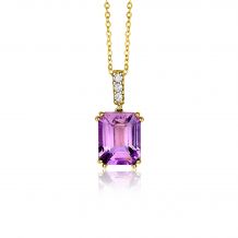 ZINZI 14K Gold Pendant 16mm with Purple Amethist and 3 Diamonds total 0,055crt ZGH89 (excl. necklace)