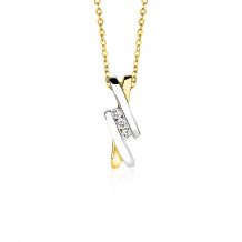 ZINZI Gold 14 karaat gouden strakke bicolor hanger 16mm met 3 diamanten totaal 0,09crt ZGH78 (zonder collier)