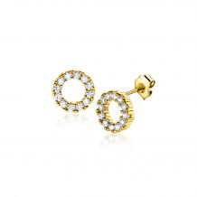 7mm ZINZI 14K Gold Stud Earrings Open Circle White Zirconias ZGO456