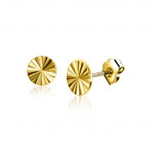 5mm ZINZI 14K Gold Stud Earrings Coin with Sun Rays ZGO341