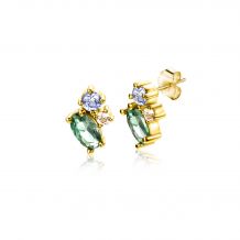 8mm ZINZI 14K Gold Fantasy Stud Earrings Champagne, Light Blue and Green Zirconias ZGO379