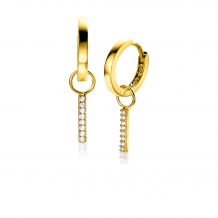 ZINZI Gold 14 krt gouden oorbedels staafje bezet met witte zirconia's 10mm ZGCH387