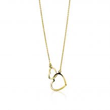 ZINZI 14K Gold Necklace with 2 Connected Open Hearts 42cm ZGC114