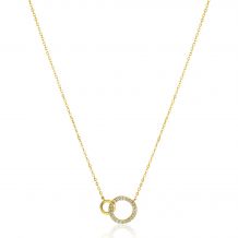 ZINZI Gold 14 krt gouden ketting met twee open rondjes, mooi met elkaar verbonden. Het groter rondje (11mm) is bezet met witte zirconia's 40-43cm ZGC460
