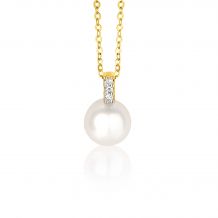 ZINZI Gold 14 karaat gouden hanger zoetwaterparel 7mm en 3 diamanten totaal 0,024crt ZGH93 (zonder collier)