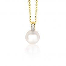 ZINZI 14K Gold Pendant Freshwater Pearl 7mm 3 Diamonds total 0,024crt ZGH93 (excl. necklace)