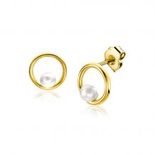 8mm ZINZI 14K Gold Stud Earrings Open Round and White Pearl ZGO418