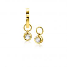 ZINZI Gold 14 krt gouden oorbedels in ronde vorm bezet met witte zirconia 5mm ZGCH421