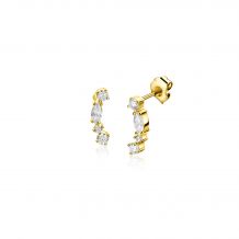 10mm ZINZI Gold 14 krt gouden fantasie oorstekers bezet met vierkante en peervormige witte zirconia's ZGO464
