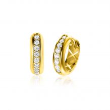 13mm ZINZI 14K Gold Hoop Earrings White Zirconias 3,8mm width ZGO435