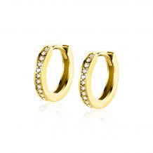 13mm ZINZI 14K Gold Hoop Earrings White Zirconias Square Tube 13 x 2mm ZGO428Z