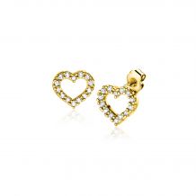 7mm ZINZI 14K Gold Stud Earrings Open Heart White Zirconias ZGO450