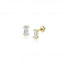 5mm ZINZI 14K Gold Stud Earrings Baguette Cut White Zirconia ZGO369