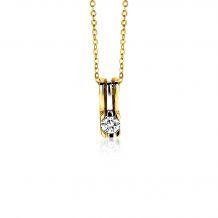 ZINZI Gold 14 karaat gouden strakke bicolor hanger 11mm met 1 diamant totaal 0,20crt ZGH54 (zonder collier)