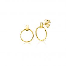 9mm ZINZI Gold 14 krt gouden oorstekers met trendy open ronde vormen en klein staafje op het oor ZGO404