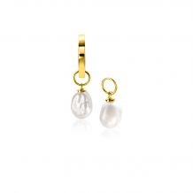 ZINZI 14K Gold Earrings Pendants White Pearls 6,5 mm ZGCH405 (excl. hoop earrings)