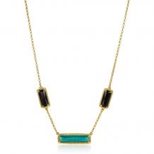 ZINZI Gold Plated Sterling Silver Fantasy Necklace with Rectangular Color Stones in Green and Black 42-45cm ZIC2112