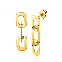 31mm ZINZI gold plated zilveren oorstekers met gladde rechthoekige schakels ZIO-BF72G