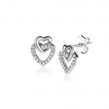 10mm ZINZI Sterling Silver Stud Earrings 2 Connected Open Hearts White Zirconias ZIO2493