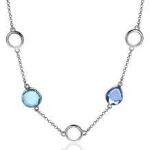ZINZI zilveren fantasie ketting 45cm blauw en turquoise rond ZIC2000