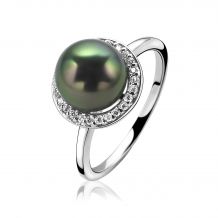 ZINZI zilveren ring parel grijsgroen ZIR1019G