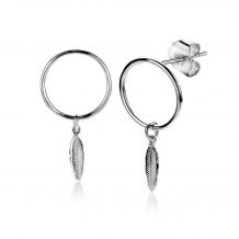 ZINZI Sterling Silver EarRings 28mm Circle Whiteh Feather