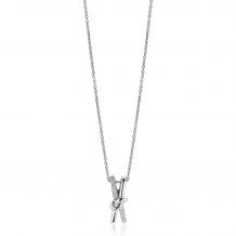 45cm ZINZI zilveren ketting met cross-over hanger 19mm met knoop, bezet met witte zirconia's ZIC2505