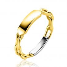ZINZI Gold Plated Sterling Silver Ring with Paperclip Chains and Rectangular Bar ZIR2530G