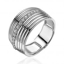 ZINZI zilveren brede multi-look ring 11mm met zilveren banen, in midden rijzetting bezet met witte zirconia's ZIR871