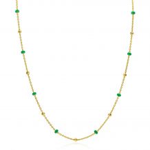 ZINZI gold plated zilveren fantasie ketting met 13 groene donuts en glanzende bolletjes 42-45cm ZIC2509