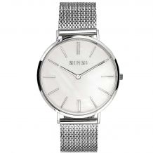 ZINZI Retro Watch White Mother-of-Pearl and Silver Colored Dial Silver Colored Stainless Steel Case and Mesh Strap 38mm  ZIW417M