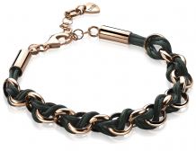 ZINZI Rose Gold Plated Sterling Silver Chain Bracelet with Green Rope 18,5-21cm ZIA1035RG