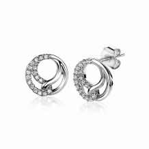 10mm ZINZI Sterling Silver Stud Earrings 2 Connected Shapes White Zirconias ZIO2119