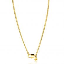 ZINZI gold plated zilveren gourmet ketting 3,8mm breed met trendy glimmend slotje als sluiting 43cm ZIC2411G