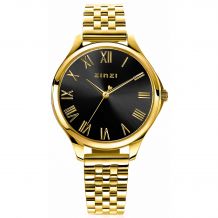 ZINZI Watch JULIA 34mm Black Dial Roman Figures Gold Colored Stainless Steel Case and Strap ZIW1143