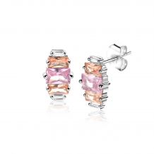 13mm ZINZI Sterling Silver Stud Earrings Baguette White Zirconia, Champagne and Pink ZIO2490