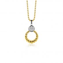 ZINZI zilveren bicolor ronde hanger 20mm gedraaid motief, bezet met witte zirconia's ZIH2390Y