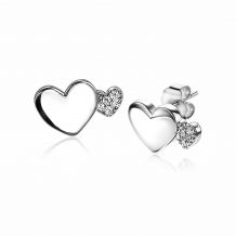 10mm ZINZI Sterling Silver Stud Earrings Hearts and White Zirconias ZIO2137