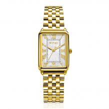 ZINZI Elegance bicolor Watch White Dial and Rectangular Gold Colored  Case and yellow gold Stainless Steel Chain Strap 28mm  ZIW1907GB