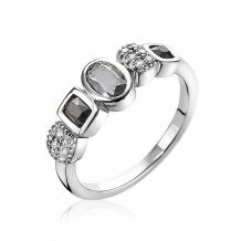 ZINZI Sterling Silver Fantasy Ring Grey Black Color Stones and White Zirconias ZIR1944