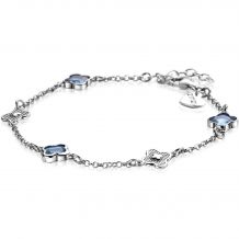 ZINZI silver link bracelet with two silver and three blue clovers 16-19cm ZIA2582

