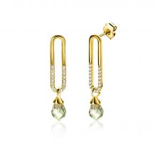30mm ZINZI Gold Plated Sterling Silver Stud Earrings with Trendy Open Oval Shape and Green Peridot Drop Charm ZIO2430